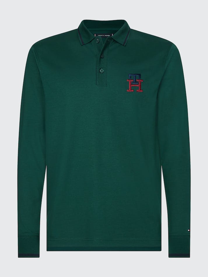 Tommy Hilfiger Th Monogram Slim Fit Long-Sleeve Men's Polo Shirts Hunter | JFHlv26S4pEC