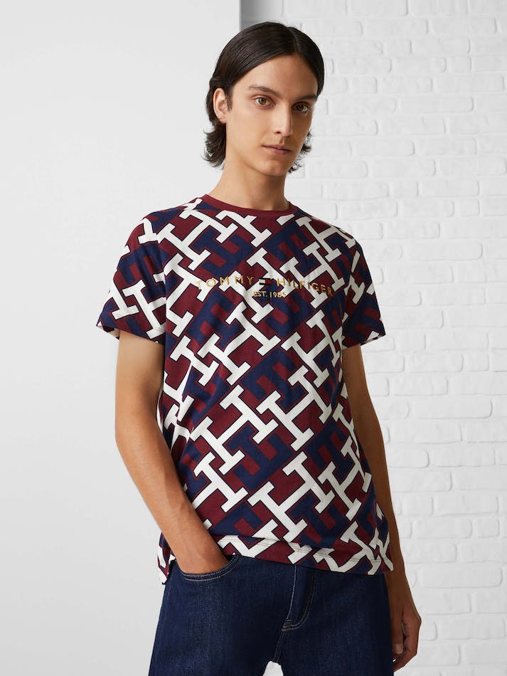 Tommy Hilfiger Th Monogram Slim Fit Men's T Shirts Dark Red Multicolor | FltaL8tMlOfH