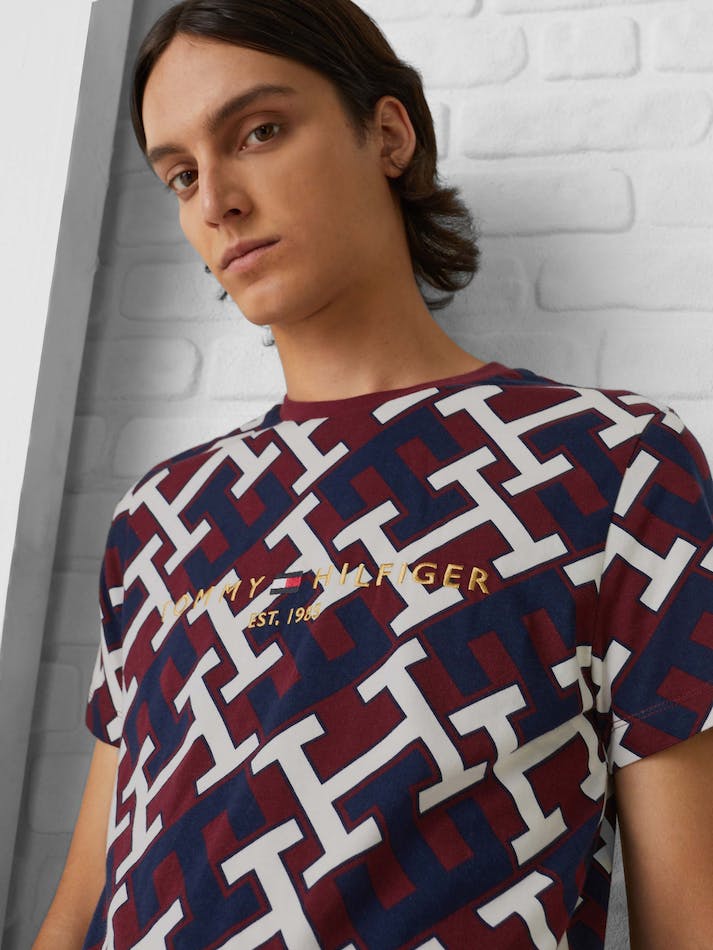 Tommy Hilfiger Th Monogram Slim Fit Men's T Shirts Dark Red Multicolor | FltaL8tMlOfH