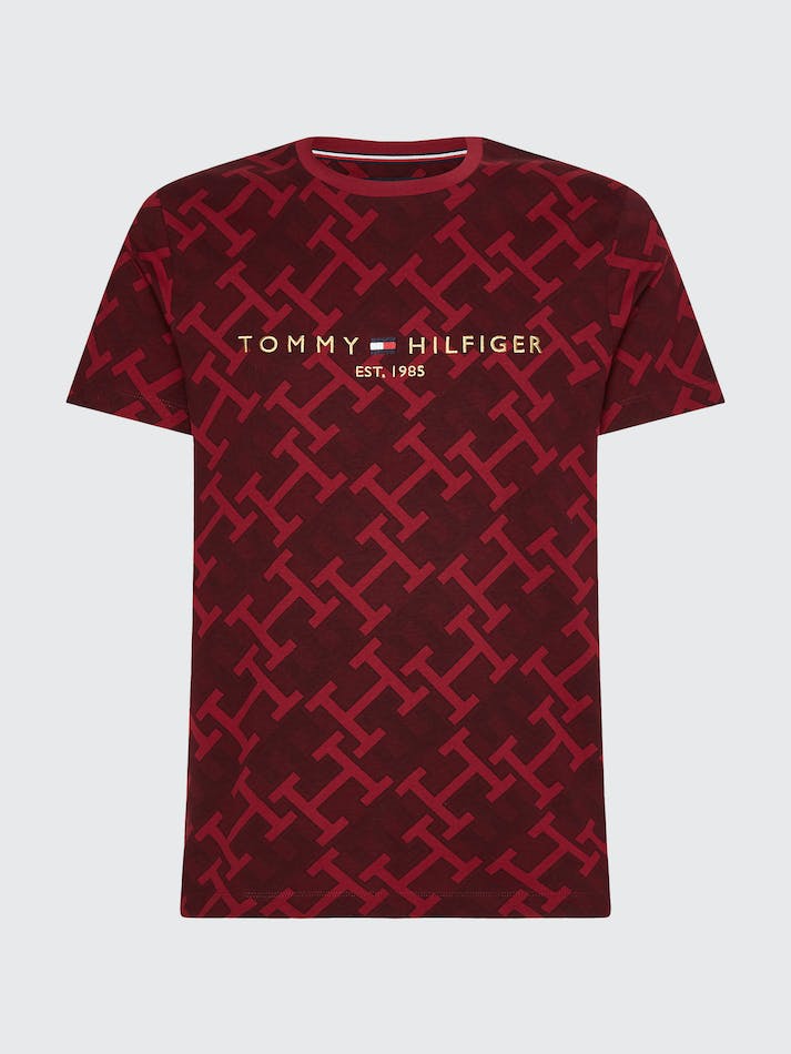 Tommy Hilfiger Th Monogram Slim Fit Men's T Shirts Dark Red Multicolor | FltaL8tMlOfH