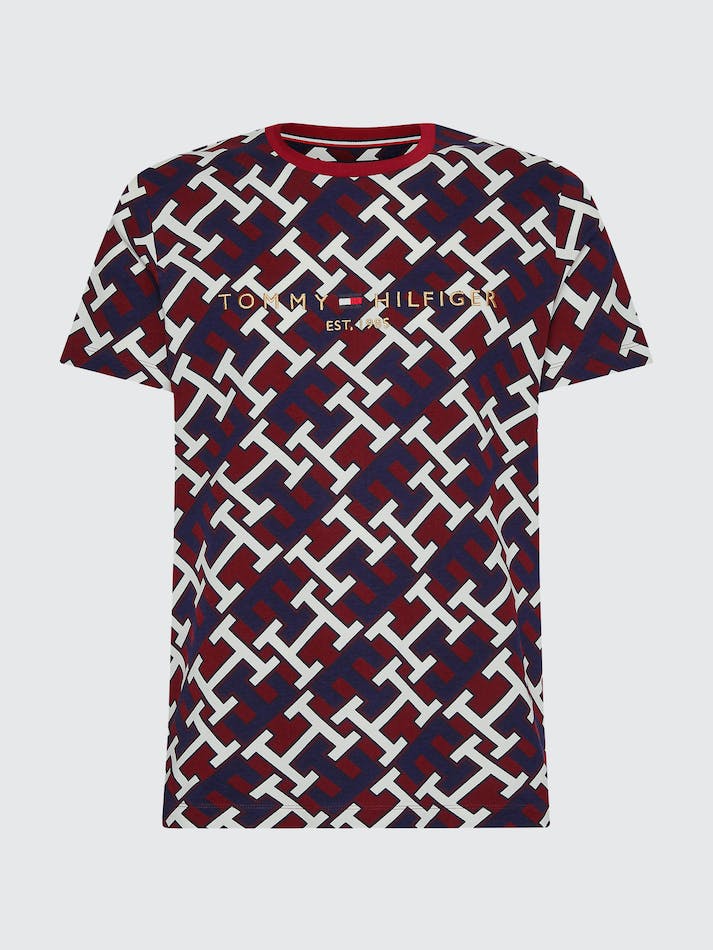 Tommy Hilfiger Th Monogram Slim Fit Men's T Shirts Dark Red Multicolor | FltaL8tMlOfH