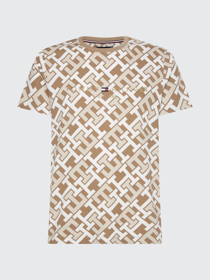 Tommy Hilfiger Th Monogram Slim Fit Men's T Shirts Khaki | ytEPZfEQh1kC