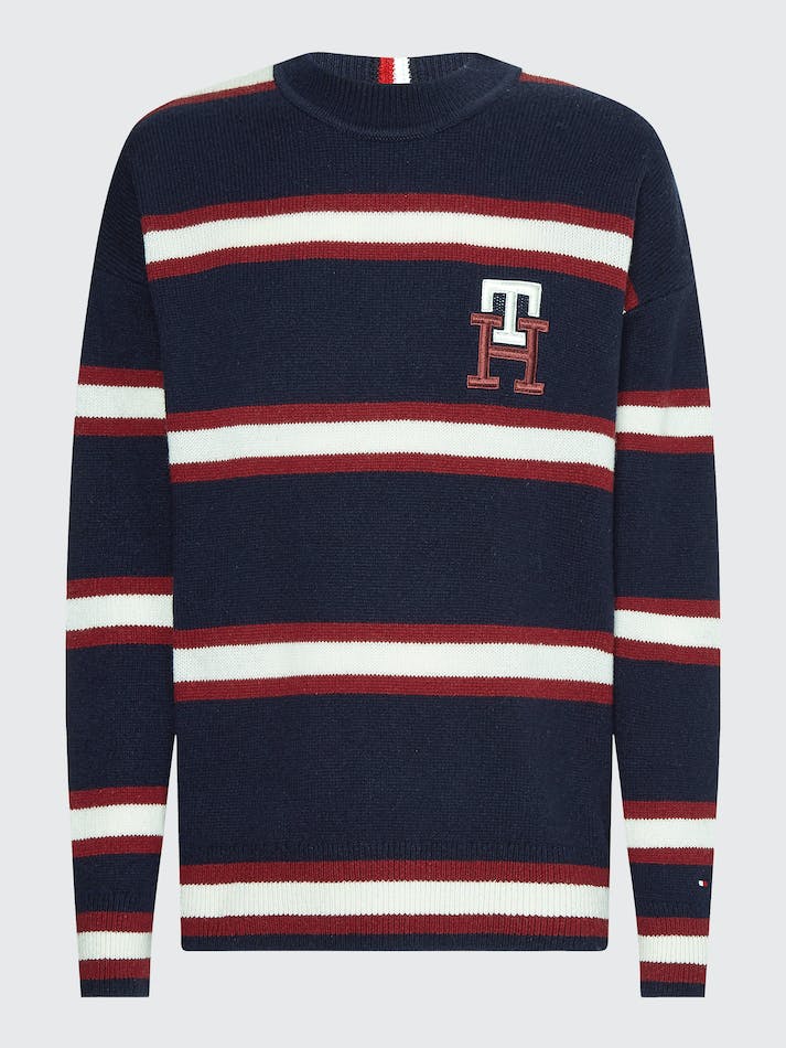 Tommy Hilfiger Th Monogram Stripe Oversized Men's Jumpers Blue | fUEZWlES3QUs