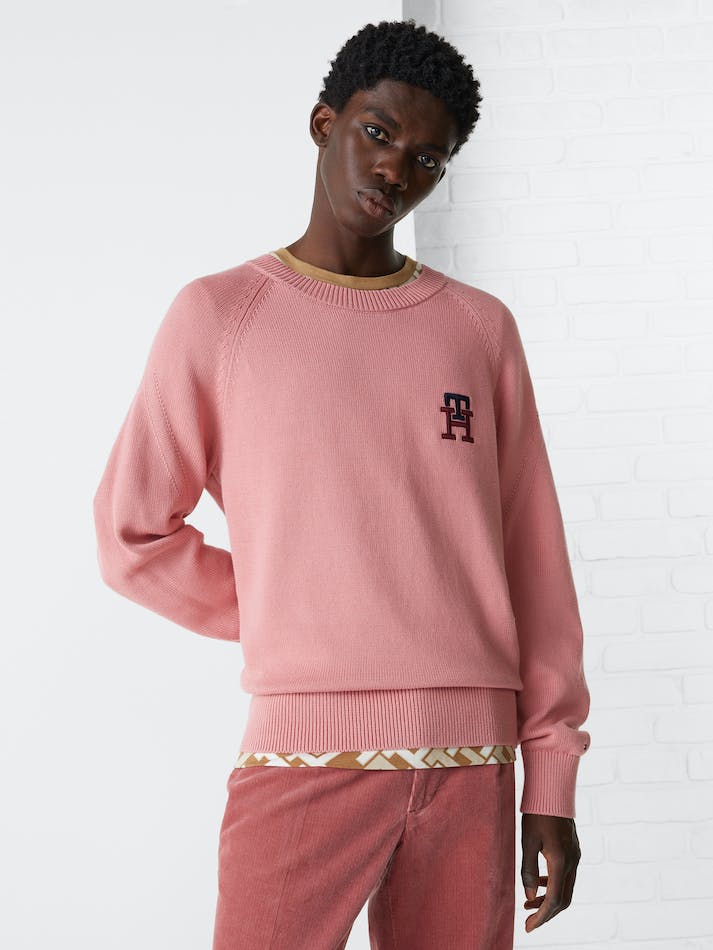 Tommy Hilfiger Th Monogram Supima Relaxed Men's Jumpers Pink | 9681wyhB9P46