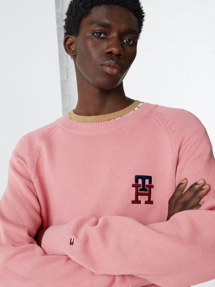 Tommy Hilfiger Th Monogram Supima Relaxed Men's Jumpers Pink | 9681wyhB9P46