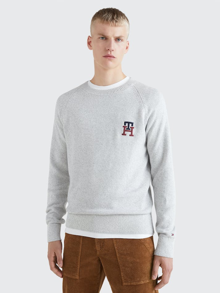 Tommy Hilfiger Th Monogram Supima Relaxed Men's Jumpers Light Grey / White | Gsj2vrb2HV58