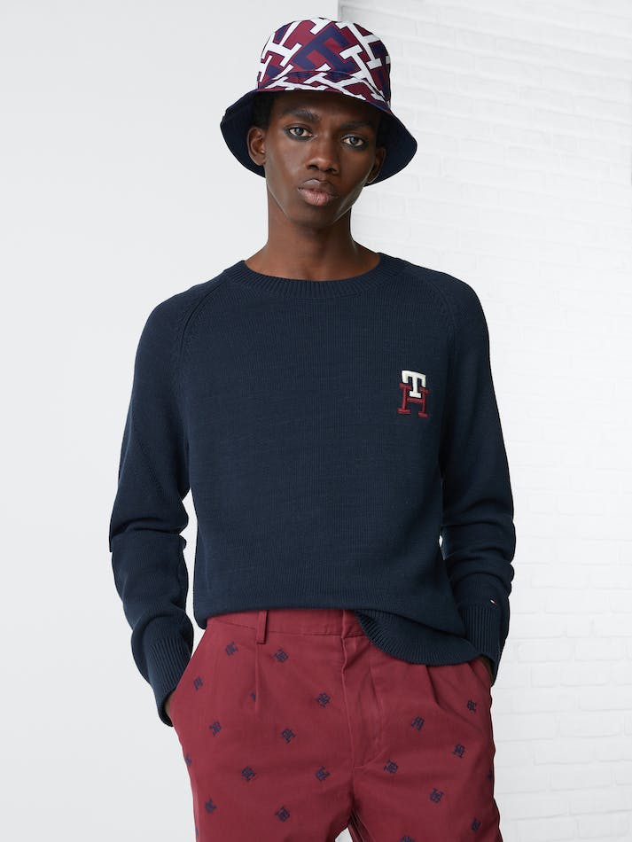 Tommy Hilfiger Th Monogram Supima Relaxed Men's Jumpers Blue | REUSG1ZrLO8Y