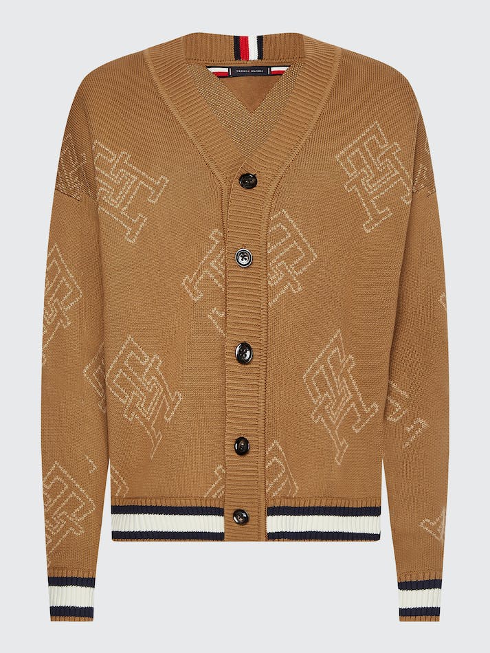 Tommy Hilfiger Th Monogram Tipped Men's Cardigan Khaki | faOn2NE5JrBl