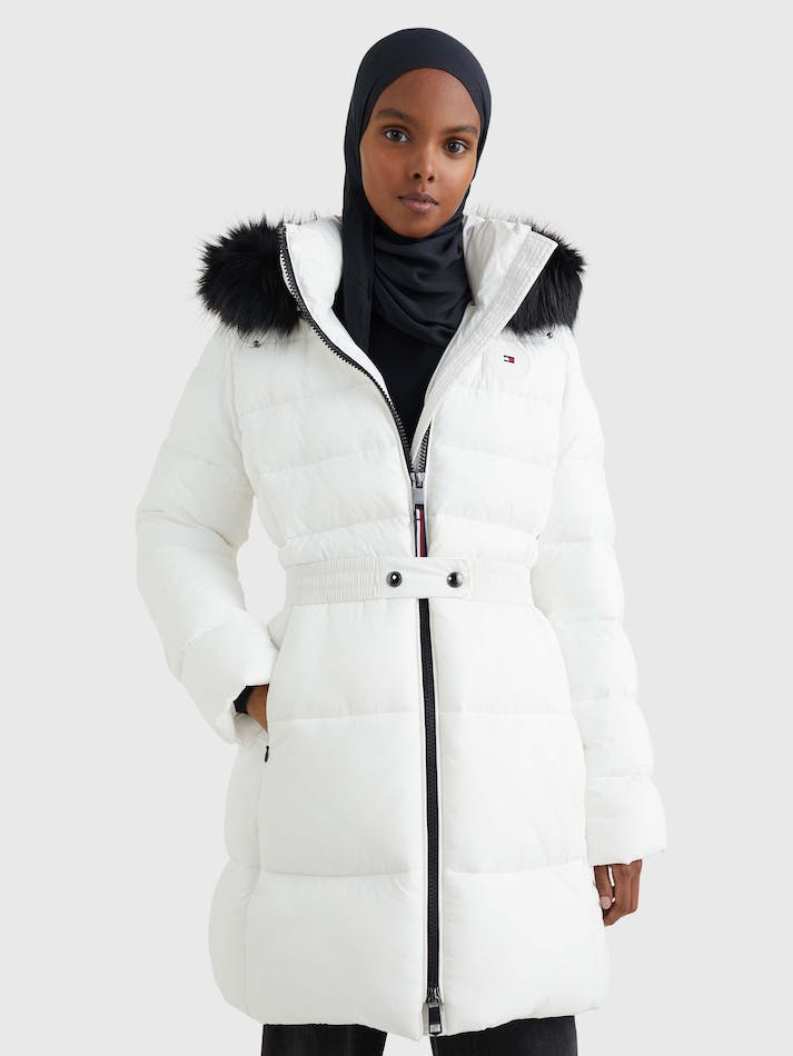 Tommy Hilfiger Th Protect Padded Belted Puffer Women's Coats White | bahTCucDdNvC