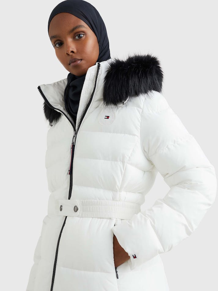 Tommy Hilfiger Th Protect Padded Belted Puffer Women's Coats White | bahTCucDdNvC