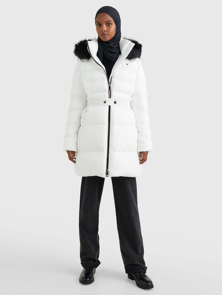 Tommy Hilfiger Th Protect Padded Belted Puffer Women\'s Coats White | bahTCucDdNvC