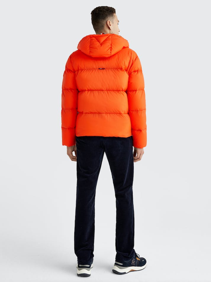 Tommy Hilfiger Tonal Logo Hooded Puffer Men's Jackets Orange | JuICTP6I9HMU