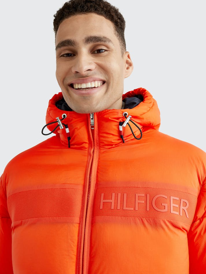 Tommy Hilfiger Tonal Logo Hooded Puffer Men's Jackets Orange | JuICTP6I9HMU