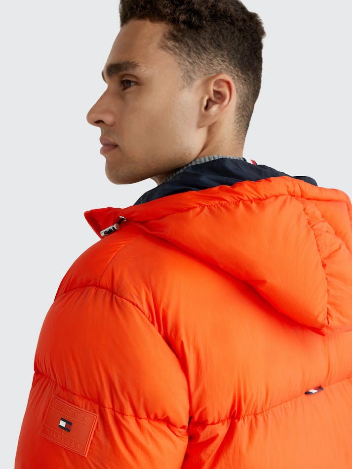 Tommy Hilfiger Tonal Logo Hooded Puffer Men's Jackets Orange | JuICTP6I9HMU