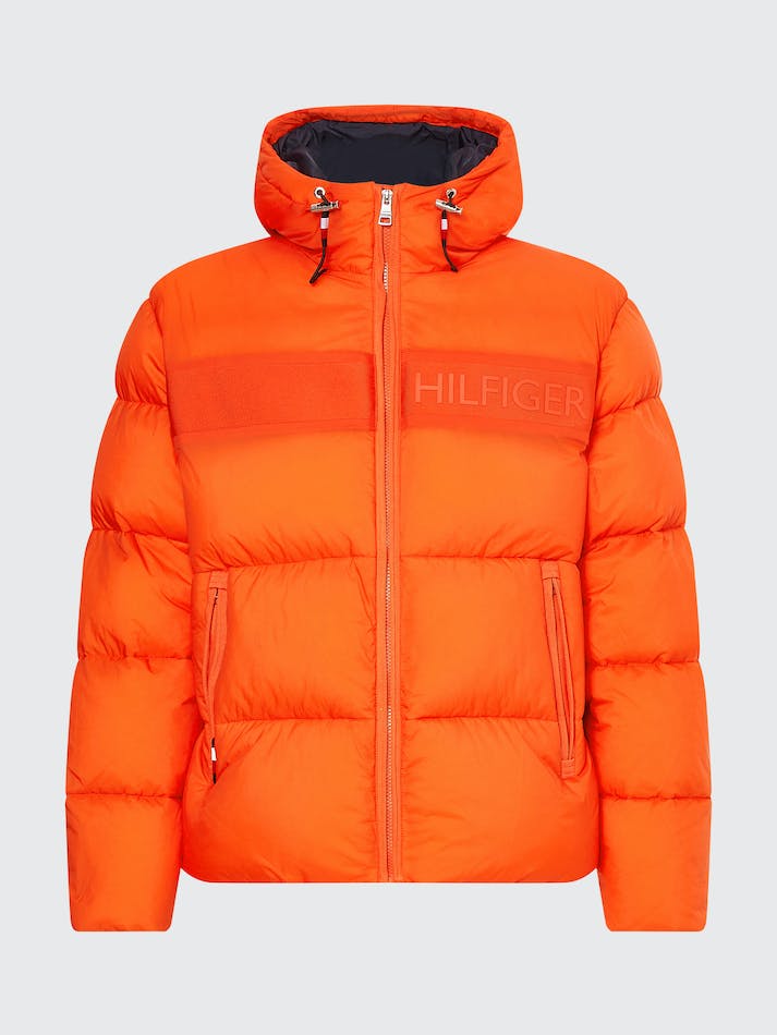 Tommy Hilfiger Tonal Logo Hooded Puffer Men's Jackets Orange | JuICTP6I9HMU