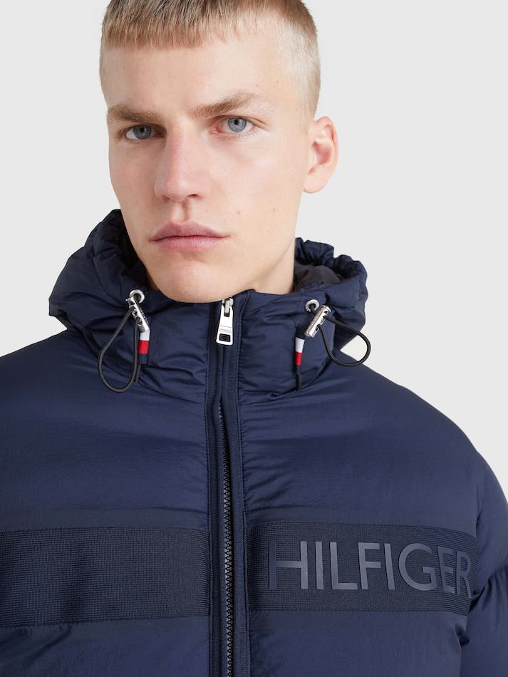 Tommy Hilfiger Tonal Logo Hooded Puffer Men's Jackets Blue | kvVPgho3mR5W