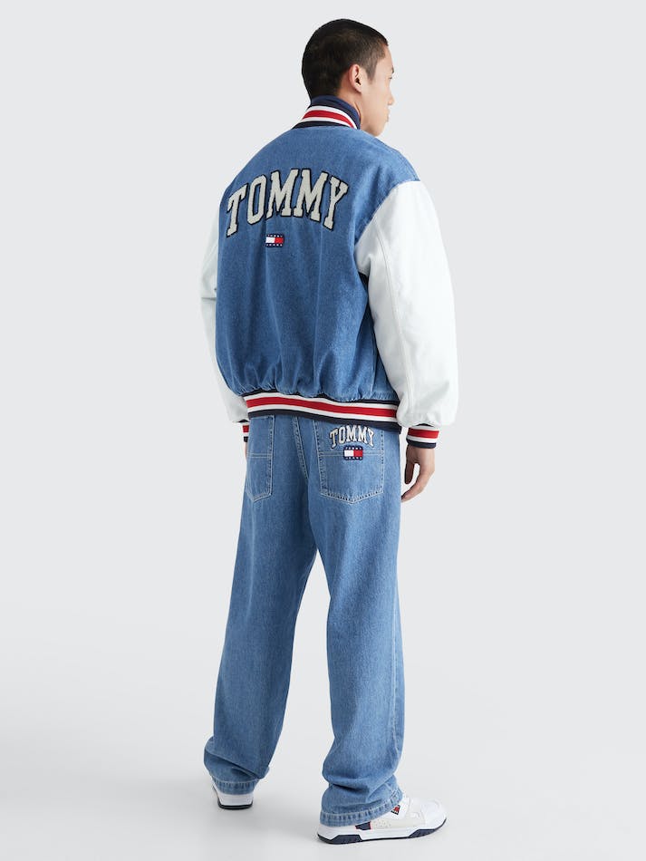 Tommy Jeans Towelling Applique Denim Baseball Men's Jackets Blue | irUt3XxOx44t