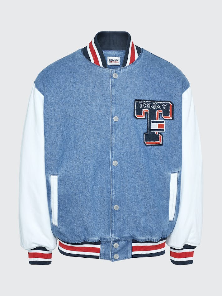 Tommy Jeans Towelling Applique Denim Baseball Men's Jackets Blue | irUt3XxOx44t