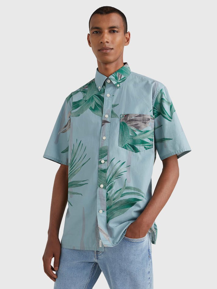 Tommy Hilfiger Tropical Print Short Men's Shirts Blue / Multicolor | 2RJ6ohTSsgdf