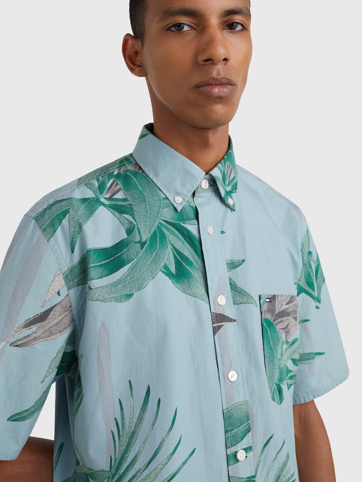 Tommy Hilfiger Tropical Print Short Men's Shirts Blue / Multicolor | 2RJ6ohTSsgdf