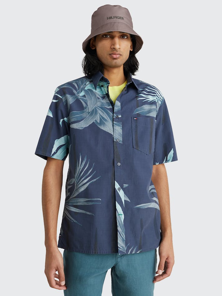 Tommy Hilfiger Tropical Print Short Men's Shirts Blue / Multicolor | acIcdo9T1lrn