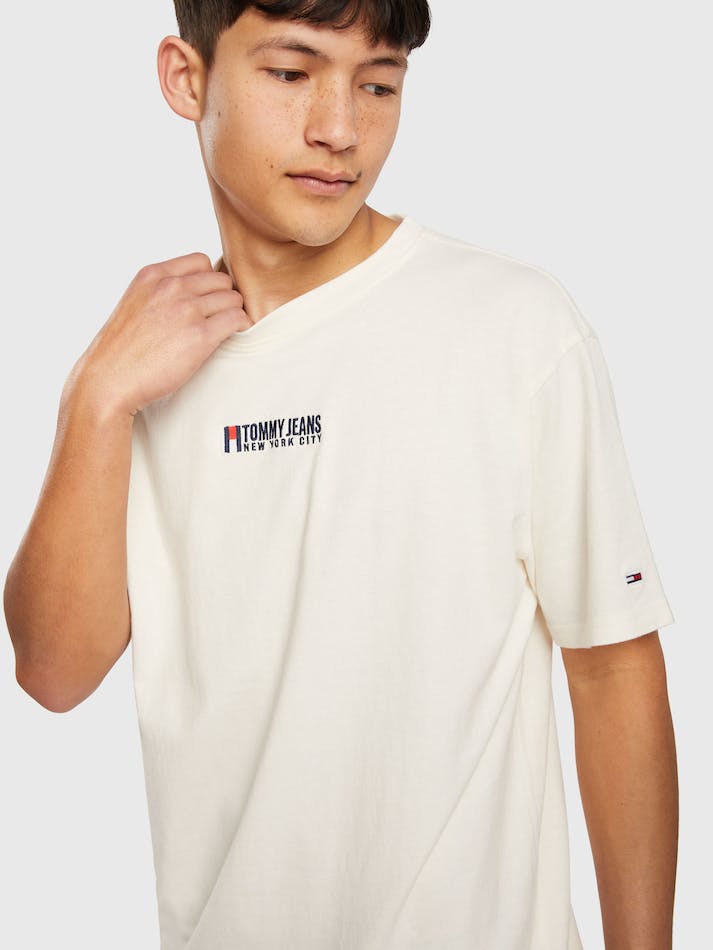 Tommy Jeans Turned Flag Embroidered Men's T Shirts White | K921FSCYz1TG