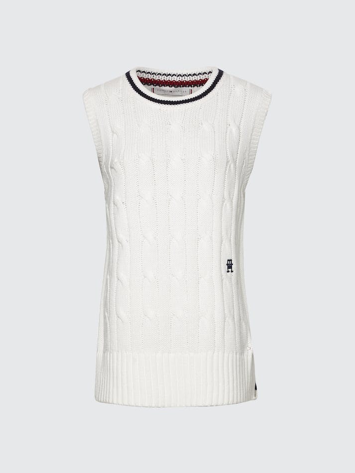 Tommy Hilfiger Varsity Cable Knit Sweater Women's Sweaters White | K0Ii89RMHm61