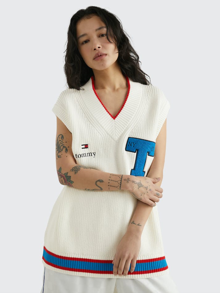 Tommy Jeans Varsity Letter Dual Gender Sweater Unisex Vest White | TMEGW3NYz3Kg