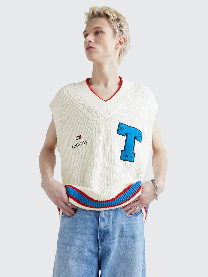 Tommy Jeans Varsity Letter Dual Gender Sweater Unisex Vest White | TMEGW3NYz3Kg