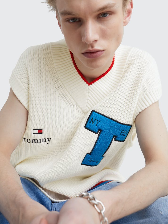 Tommy Jeans Varsity Letter Dual Gender Sweater Unisex Vest White | TMEGW3NYz3Kg