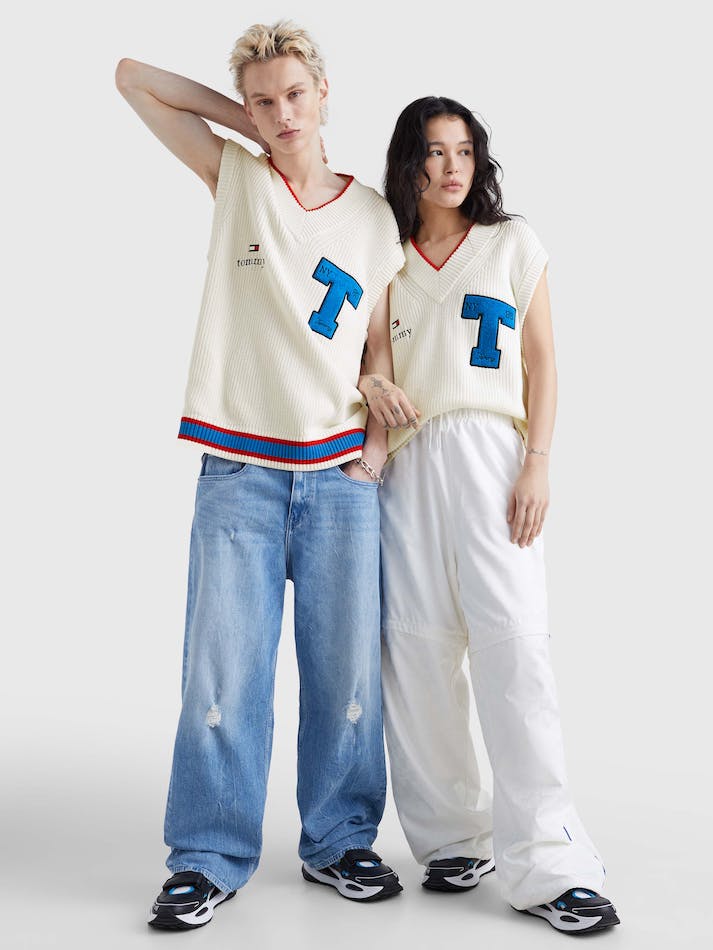 Tommy Jeans Varsity Letter Dual Gender Sweater Unisex Vest White | TMEGW3NYz3Kg