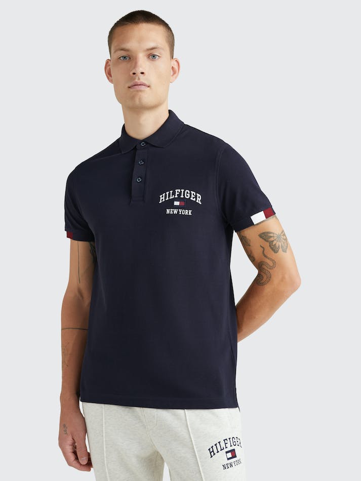 Tommy Hilfiger Varsity Logo Embroidery Slim Fit Men's Polo Shirts Blue | 7fZw7KAE52BB