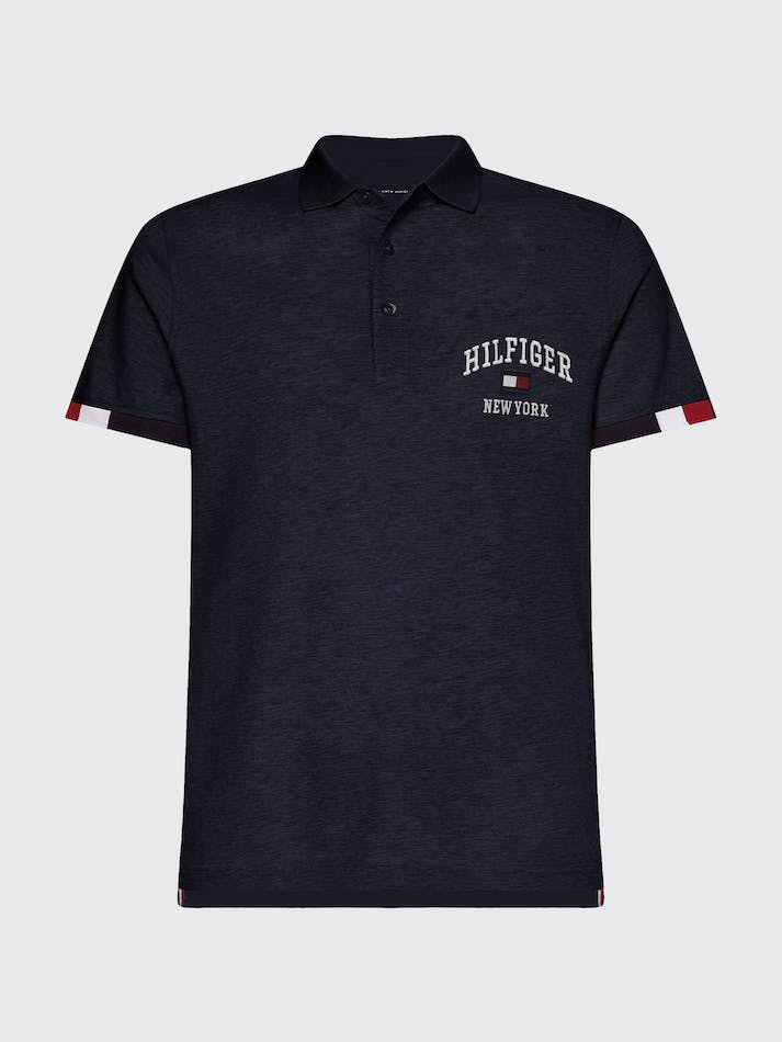 Tommy Hilfiger Varsity Logo Embroidery Slim Fit Men's Polo Shirts Blue | 7fZw7KAE52BB