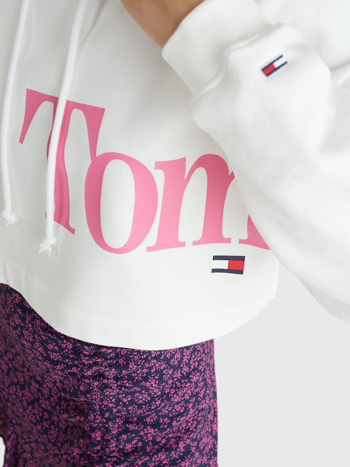 Tommy Jeans Wraparound Logo Super Cropped Women's Hoodie White | OiVzrFejPzp8