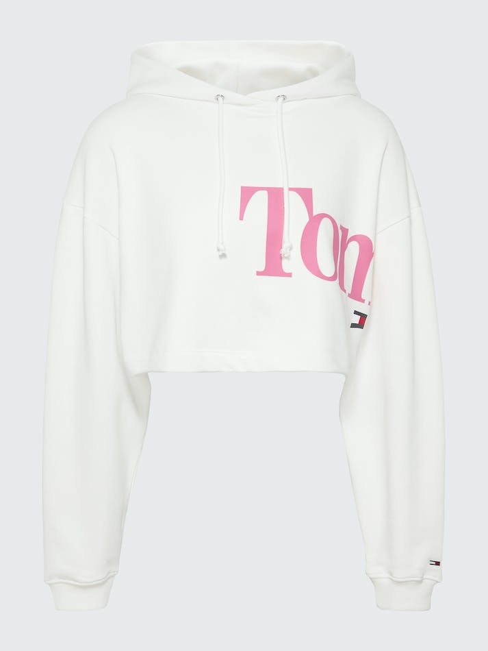 Tommy Jeans Wraparound Logo Super Cropped Women's Hoodie White | OiVzrFejPzp8