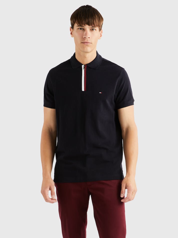 Tommy Hilfiger Zip Regular Men\'s Polo Shirts Blue | WZq8IKL8wdp2