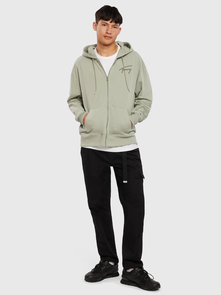 Tommy Jeans Zip-Thru Relaxed Fit Men's Hoodie Faded Willow | iQWTcg3lIvhu