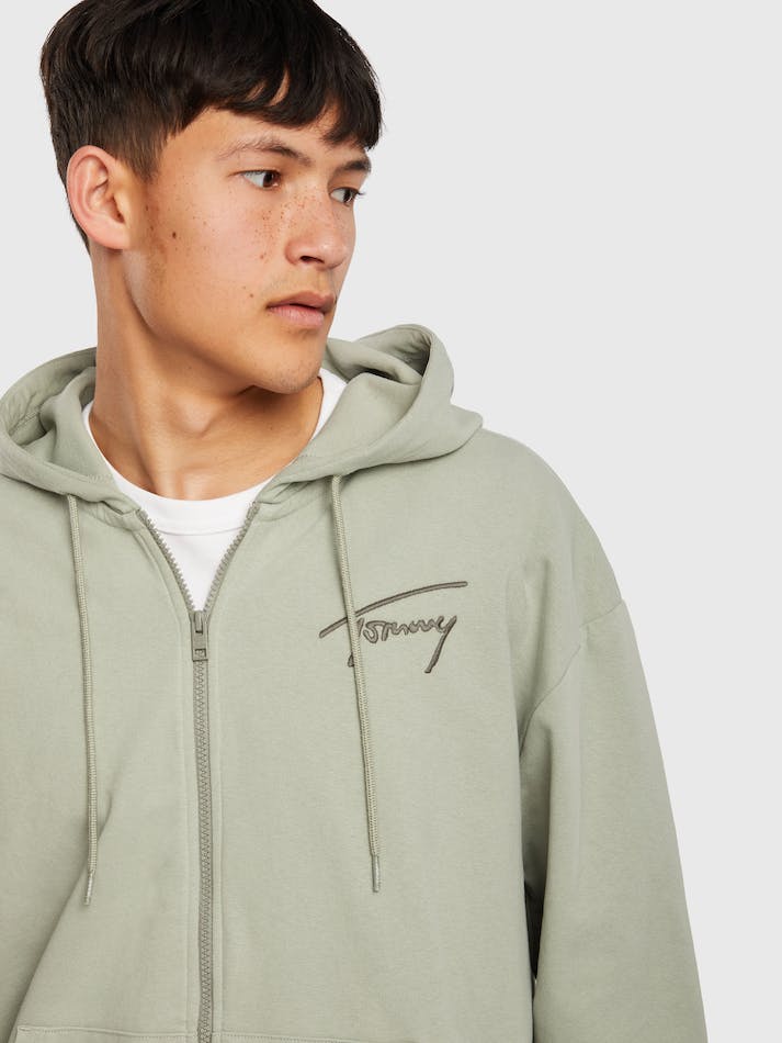 Tommy Jeans Zip-Thru Relaxed Fit Men's Hoodie Faded Willow | iQWTcg3lIvhu