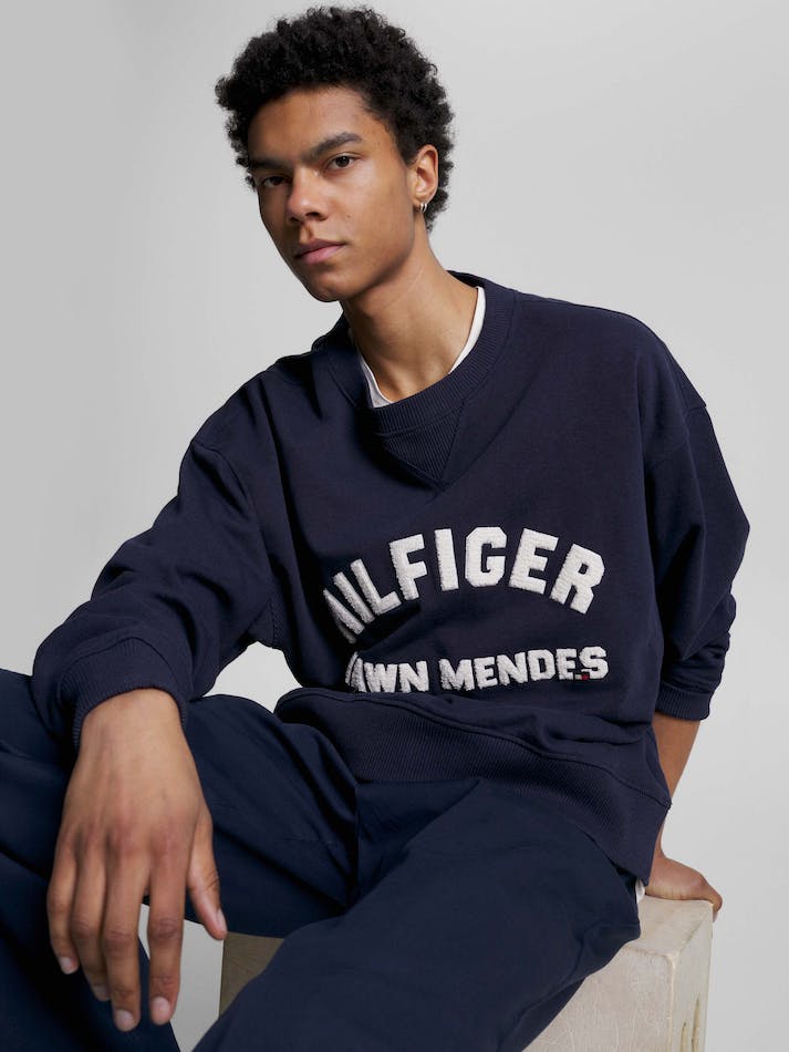 Tommy Hilfiger x Shawn Mendes Logo Applique Men's Sweatshirt Dark Grey Navy | iHLZTbWMVAN8