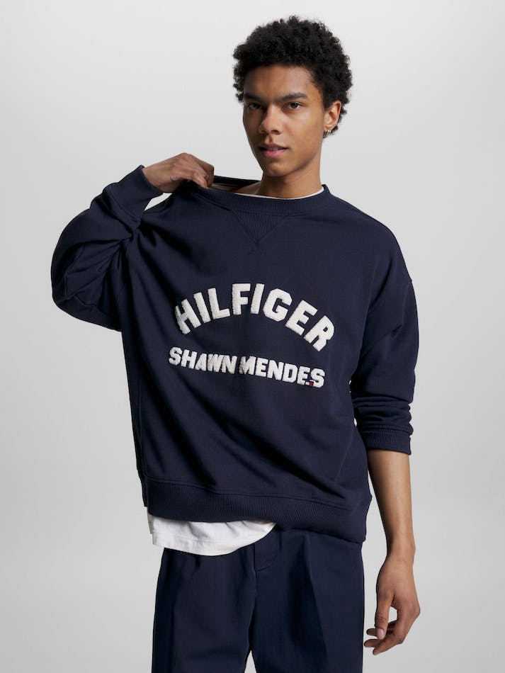 Tommy Hilfiger x Shawn Mendes Logo Applique Men's Sweatshirt Dark Grey Navy | iHLZTbWMVAN8