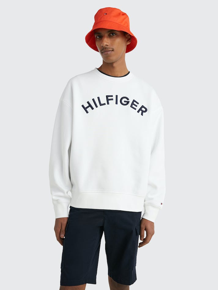 Tommy Hilfiger Arched Logo Archive Fit Men's Sweatshirt White | yfZtFCXNmoXt