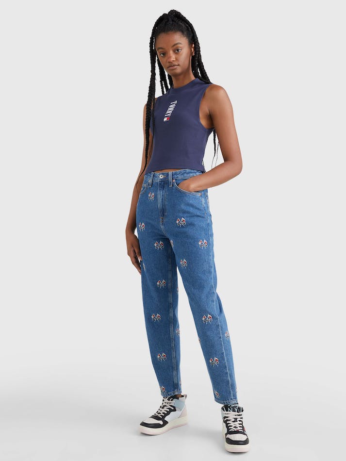 Tommy Jeans Archive Cropped Fit Logo Tank Women's T Shirts Navy | kwYbwSekoN2D