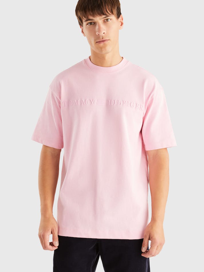 Tommy Hilfiger Archive Hilfiger Logo Men's T Shirts Pink | L9UrZgQVNCzM