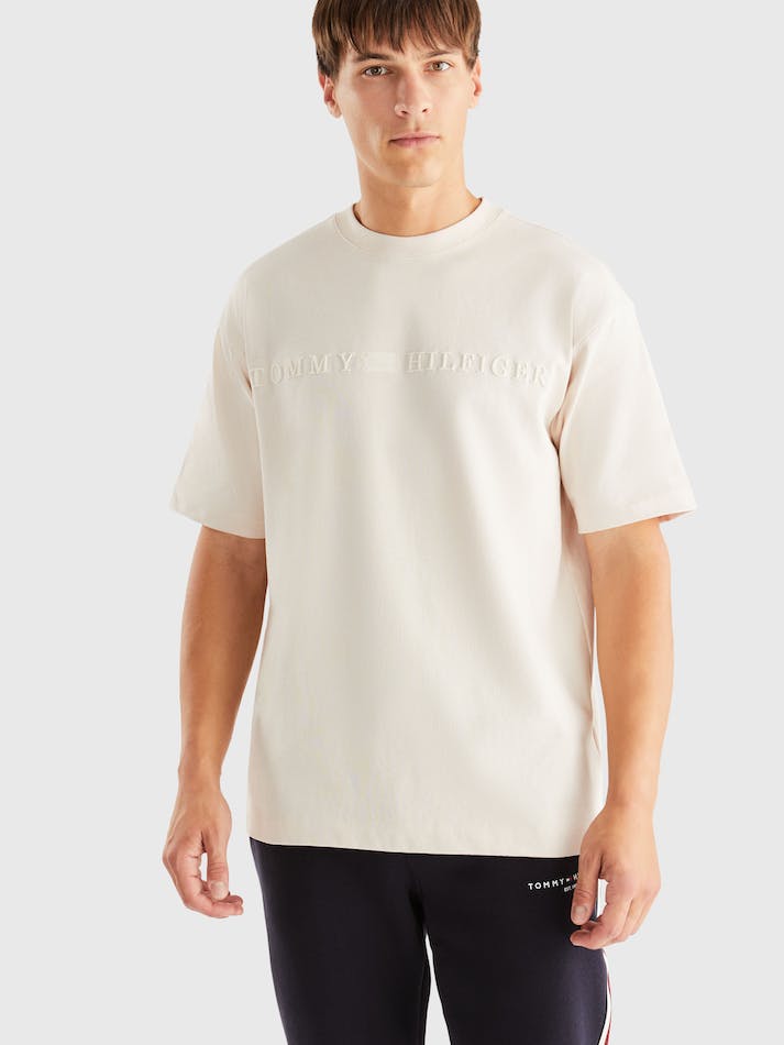 Tommy Hilfiger Archive Hilfiger Logo Men's T Shirts White | OcADpdiTfTin