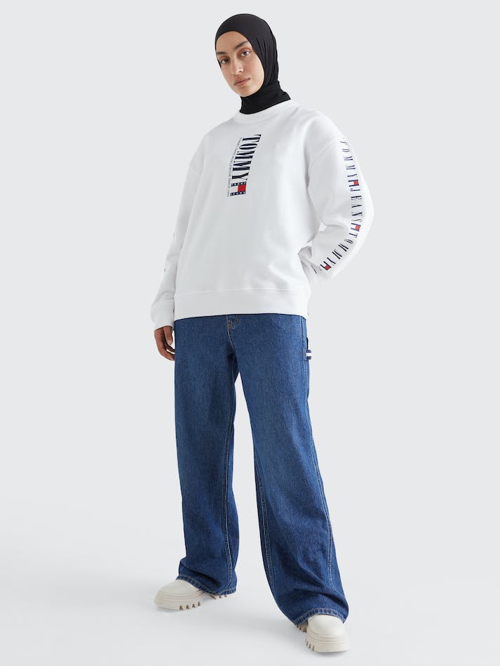 Tommy Jeans Archive Relaxed Fit Logo Women's Sweatshirt White | byDtlwSYwZTu