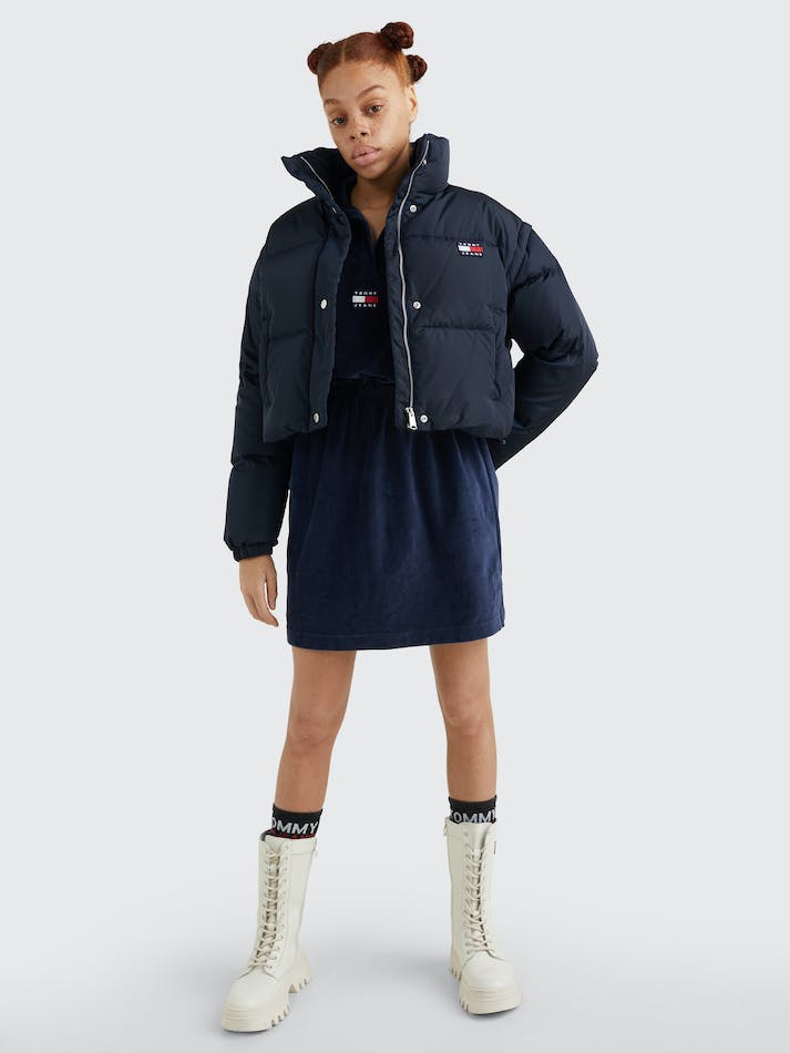 Tommy Jeans Badge Cropped Padded Puffer Women's Jackets Navy | XHpoqOGUXFWz