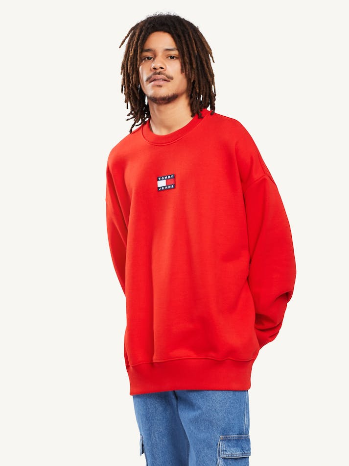 Tommy Hilfiger Badge Fleece Men's Sweatshirt Deep Red | kUGM8keV1zfJ