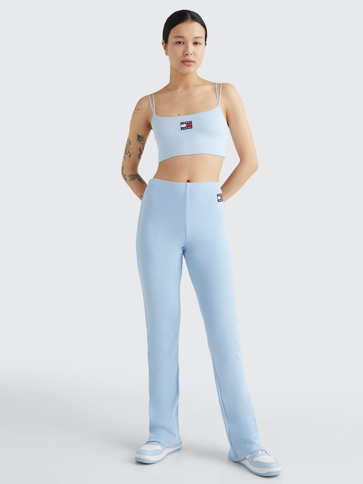 Tommy Jeans Badge Rib Knit Crop Women's Tops Blue | LXMk4LXGhs4o