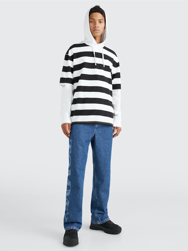 Tommy Jeans Bold Stripe Oversized Men's T Shirts Black | R2HfICkWhdsa