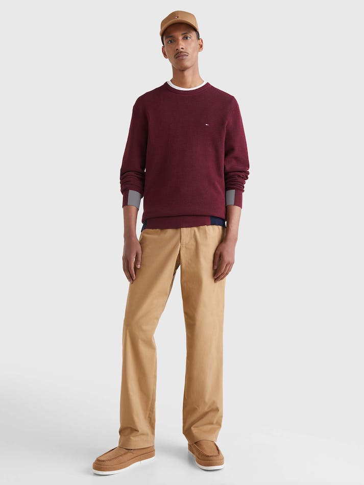 Tommy Hilfiger Colour-Blocked Crew Neck Men's Jumpers Dark Red | EXNfNeZo4C09